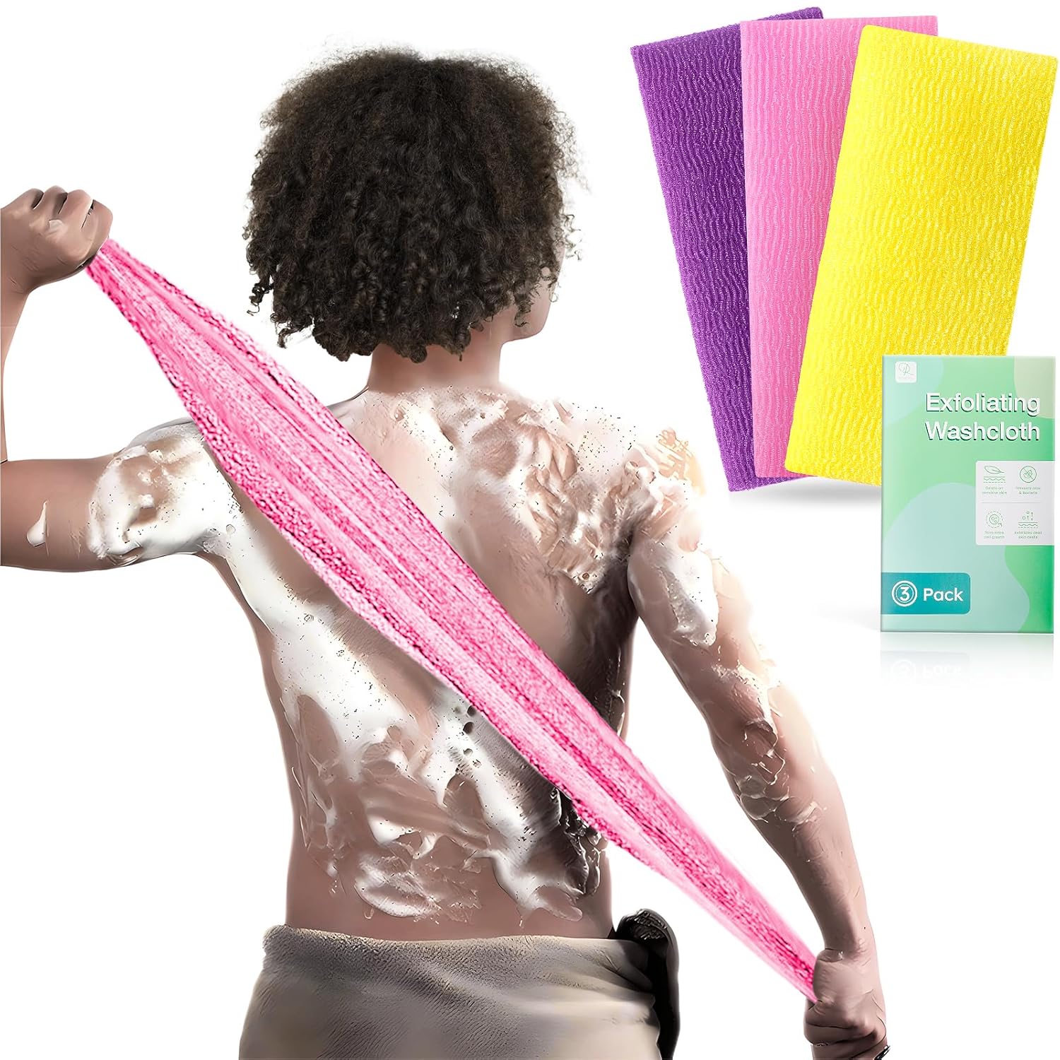 2 Pieces Exfoliating Washcloth Shower Towel African Net Sponge Japanese Wash Cloth Face Exfoliating Sponge Loofah Exfoliating Body Scrubber for Body Exfoliation (Black)