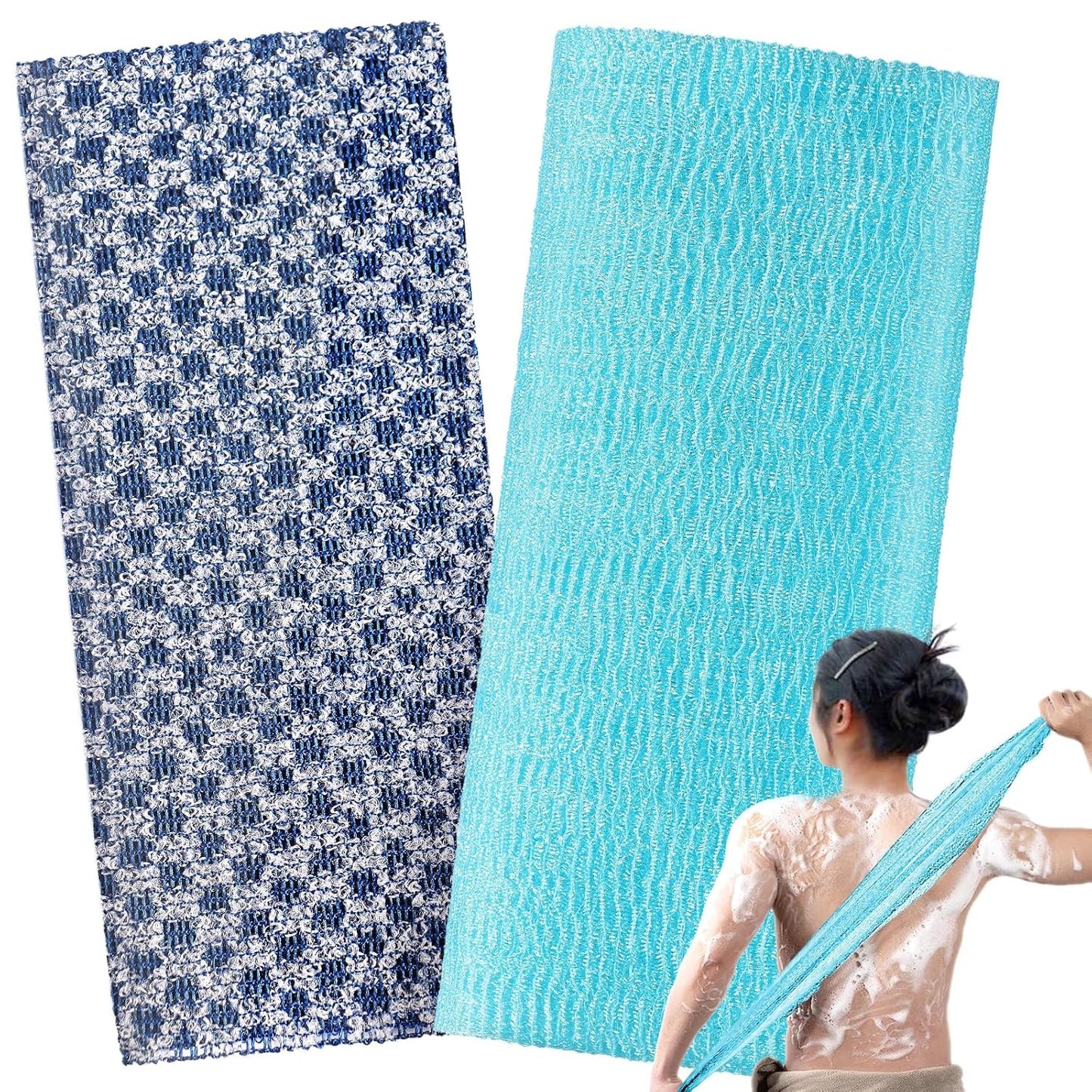 2 Pieces Exfoliating Washcloth Shower Towel African Net Sponge Japanese Wash Cloth Face Exfoliating Sponge Loofah Exfoliating Body Scrubber for Body Exfoliation (Black)