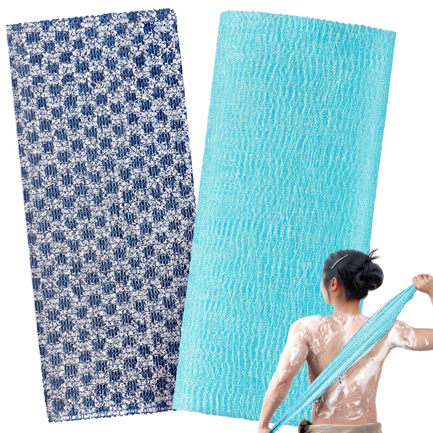 2 Pieces Exfoliating Washcloth Shower Towel African Net Sponge Japanese Wash Cloth Face Exfoliating Sponge Loofah Exfoliating Body Scrubber for Body Exfoliation (Black)