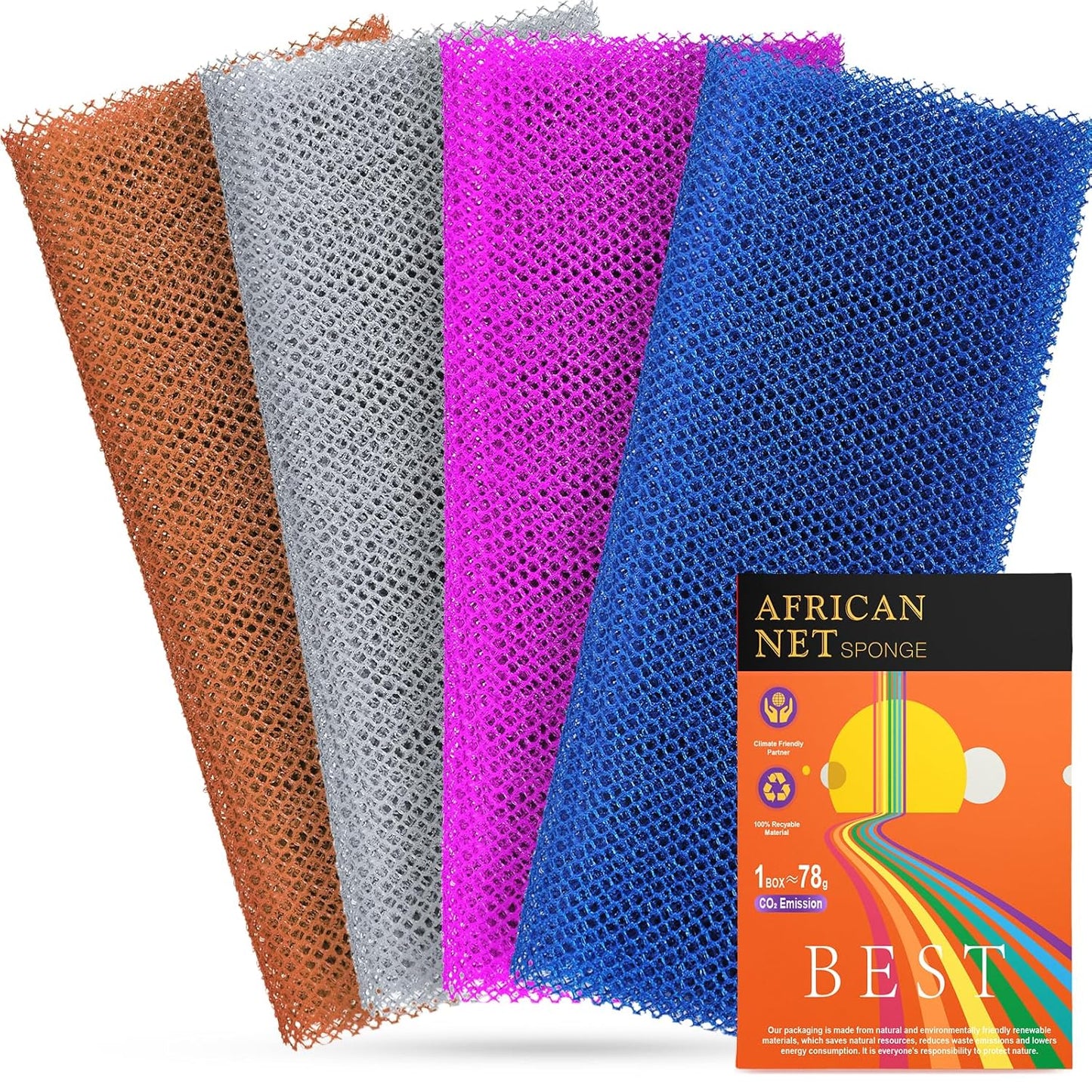 2 Pieces Exfoliating Washcloth Shower Towel African Net Sponge Japanese Wash Cloth Face Exfoliating Sponge Loofah Exfoliating Body Scrubber for Body Exfoliation (Black)